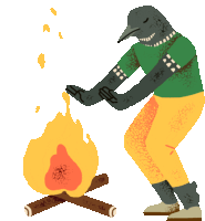 Bird Warming Up At The Fire. Sticker