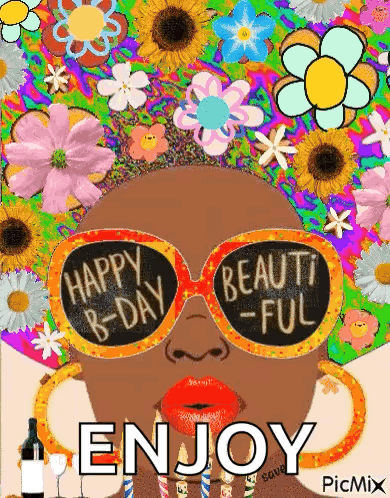 Black Woman Flowery Birthday GIF