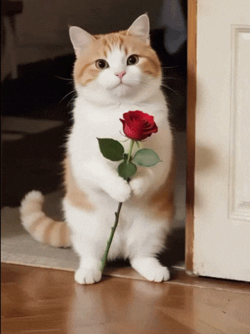 Cat With Wiered And Cute Reactions Cat Giving Rose GIF