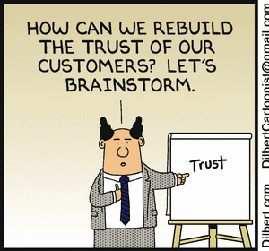 Dilbert Pointy Haired Boss Consumer Trust Shoddy Products Tests Lie Comic Strip GIF