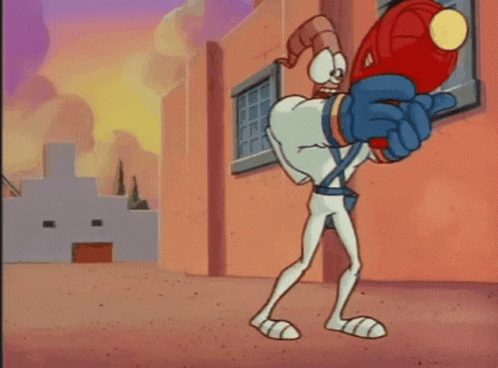 Earthworm Jim Blasting Retro GIF