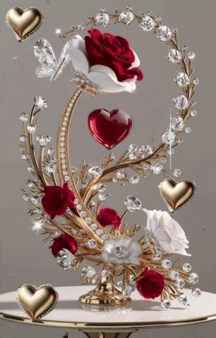 Red Roses Twinkle Gold Hearts With Roses Twinkle GIF