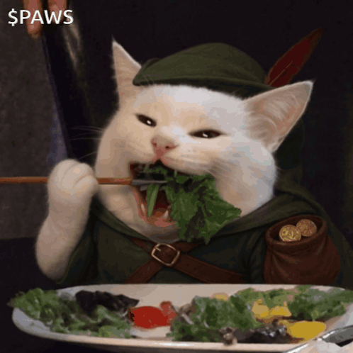 Robin Paws Cat Chewing Salad GIF