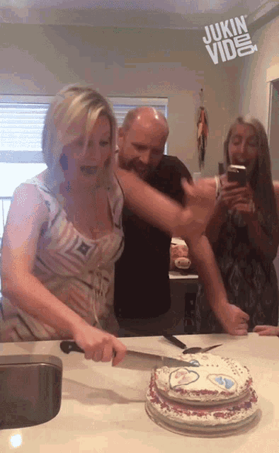 Slicing Cake Excited GIF