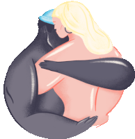 Two Figures Hug Each Other Sticker