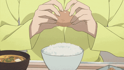 Anime Adding Egg To Cook Rice GIF