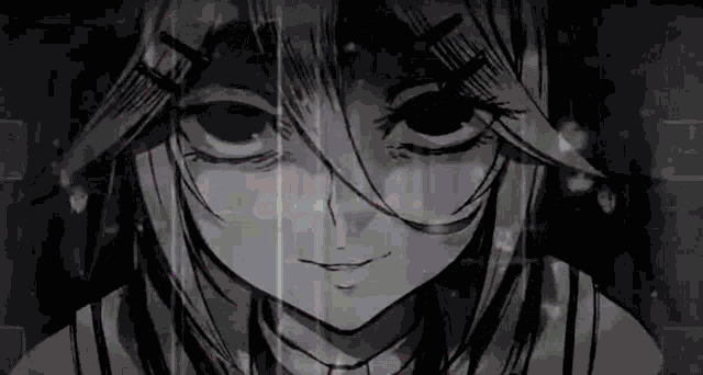 Anime Girl Crazy Physco Black And White GIF