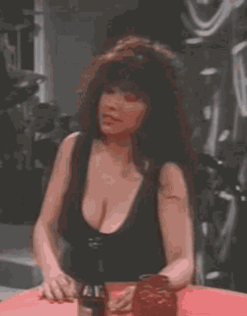 Big Hair Black Dress80s Bar GIF