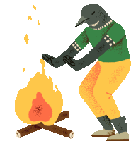 Bird Warming Up At The Fire. Sticker