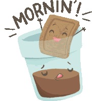 Biscuit Happily Jumps On A Sleeping Chai, Saying "Mornin'" Sticker