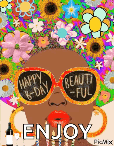 Black Woman Flowery Birthday GIF