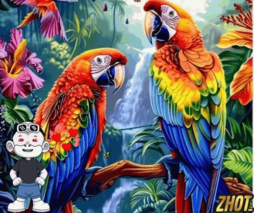 Dos Loros Enamorados Cute Parrots Animation GIF