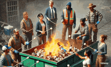 Dumpster Fire Roasting Marshmallows Over A Dumpster Fire GIF