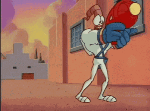 Earthworm Jim Blasting Retro GIF