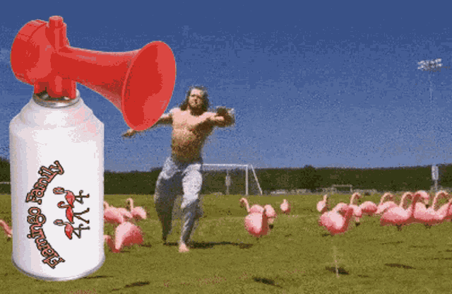 Flamingo Family Pew Pew Pew Airhorn Benny Shilling GIF