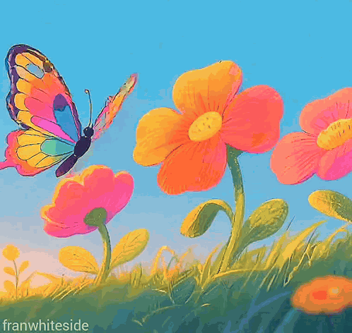 Good Morning Colorful Butterfly And Flowers GIF
