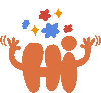 Hi Red And Blue Flowers On Top Of Waving Hi In Orange Bubble Letters Sticker