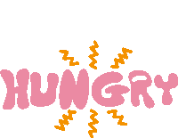 Hungry Hungry In Pink Bubble Letters With Yellow Squiggly Lines Sticker