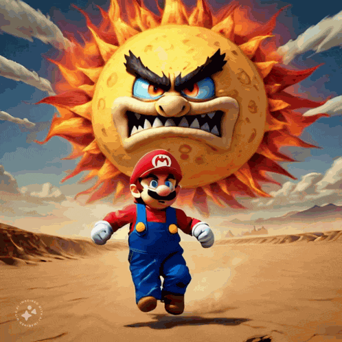Mario Runnings From The Sun Heat GIF