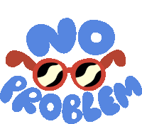 No Problem Red Sunglasses Between No Problem In Blue Bubble Letters Sticker