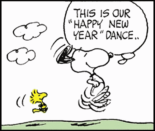 Peanuts Snoopy Woodstock Happy New Year'S Dance Except For Cats Heehee Snoopy And Woodstock GIF