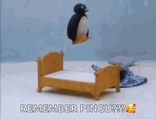 Pingu Jumping On Bed GIF