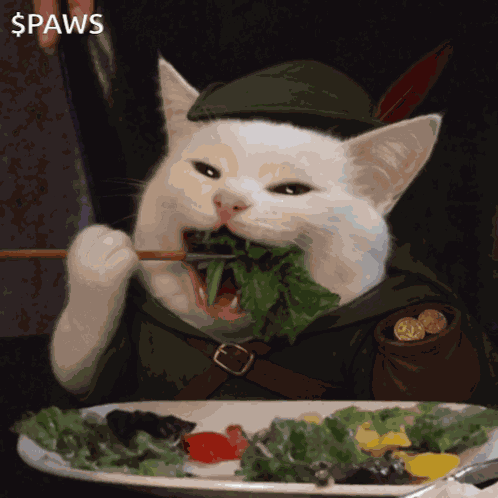 Robin Paws Cat Chewing Salad GIF