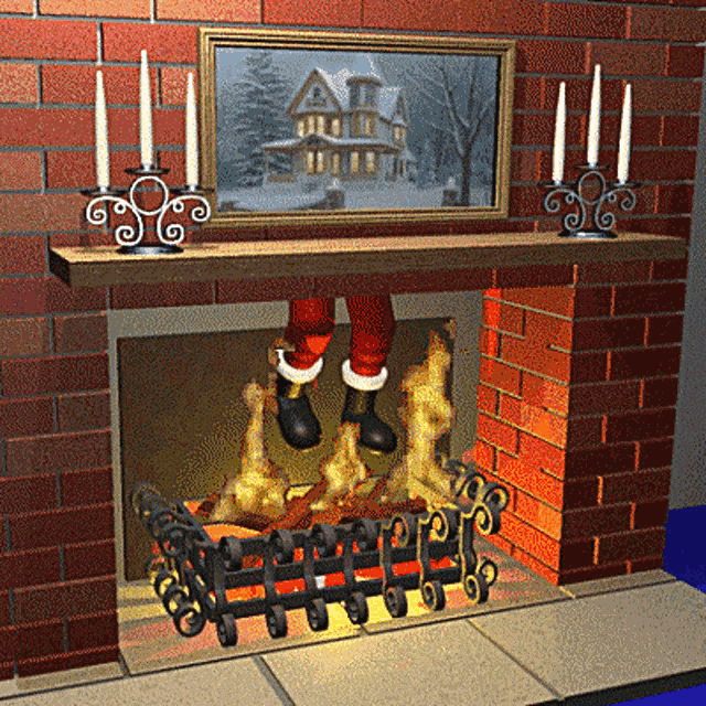 Santa Stuck Up Chimney Santa On Fire GIF