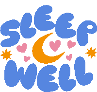 Sleep Well Yellow Moon And Stars With Pink Hearts Between Sleep Well In Blue Bubble Letters Sticker