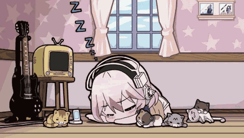 Sleepy Anime Girl Anime Girl On Phone GIF
