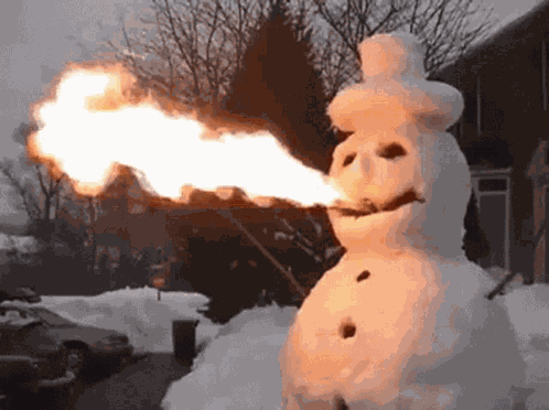 Snowman Fire Flamethrower GIF