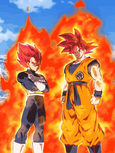 Super Saiyan God Goku And Super Saiyan God Vegeta Divine Warriors With Infinite Power GIF