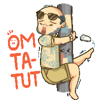 Uncle Climbing Pole Shouts Om Ta Tut In Indonesian Sticker