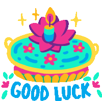 Water Diya Floats Wishing Good Luck Sticker